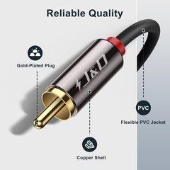J&D 2 RCA M/M Stereo Audio Cable, Gold-Plated 2RCA Male to 3 Feet, Black
