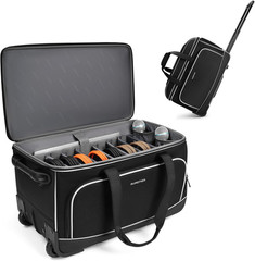 Large Rolling DJ Cable Bag with Wheels, Reinforced Padded Gig Bag with 8 Detacha