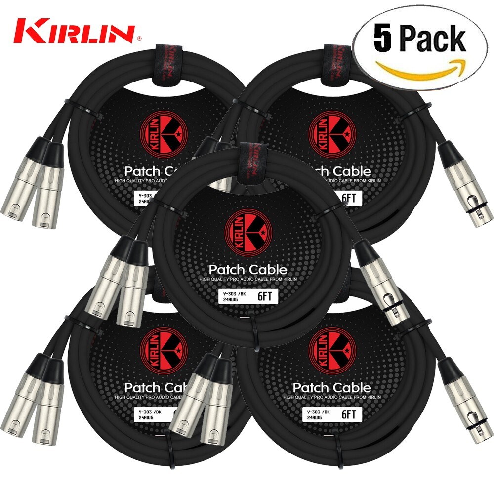 5-PACK Kirlin 6FT Splitter Y-Cable 3-Pin XLR Female to Dual XLR Male Y-303-06