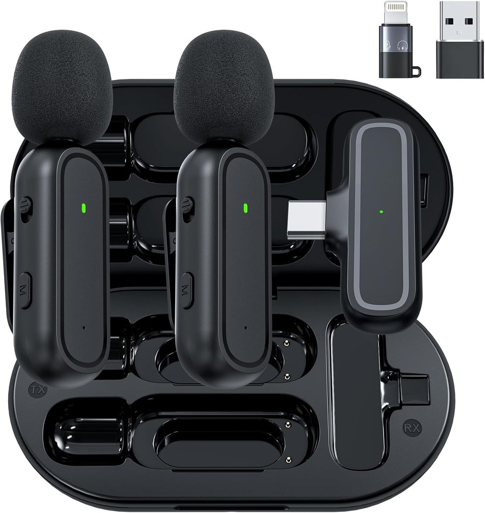 Wireless Lavalier Microphone For iPhone Android with Charging Case Plug-Play USB