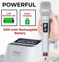 Pyle Karaoke Microphone Set Wireless Microphones with UHF 2×100 Channel Rece…