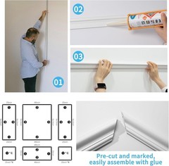 Pre Cut Wall Molding Set of 6 Polystyrene Wainscoting Panels for Interior Decor