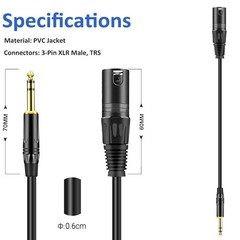15 FT 6.35 mm 1/4 Inch TRS to XLR Audio Stereo Mic Cable – Gold Plated 1/4 In…