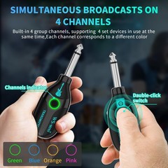 2.4GHz Wireless Guitar System with 4 Channels，Rechargeable Audio Wireless Gui…