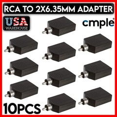 RCA Plug to Dual 6.35mm Jack Adapter Splitter Mono Connector Converter 10 Pack
