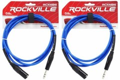 2 Rockville RCXMB6-BL Blue 6′ Male REAN XLR to 1/4“ TRS Balanced Cables