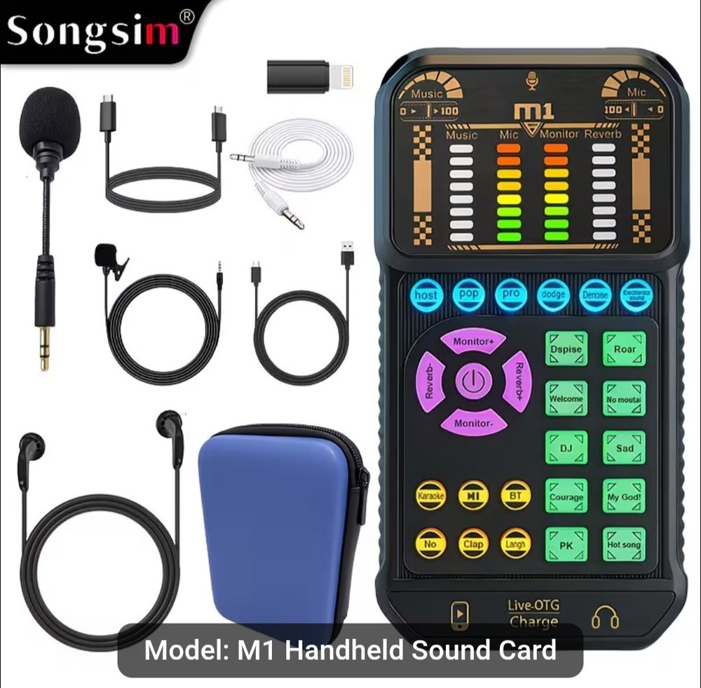 M1 Professional Live Streaming Mini Sound Card, Podcast Equipment Kit.