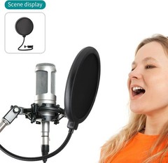Professional Microphone Pop Filter Shield, 360° Gooseneck, Dual Layered