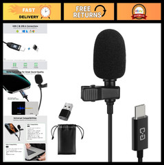 Omnidirectional Lavalier Microphone USB-C & USB-A for Smartphones & PCs, 6.6 ft