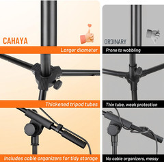 CAHAYA Mic Stand Floor Adjustable – Tripod Boom Arm Microphone Stand with Carryi