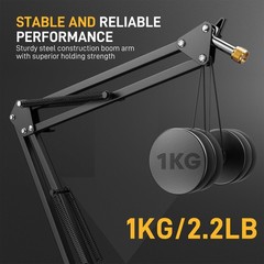 Boom Arm Microphone Stand Adjustable Metal Suspension Max Load 1KG BA20