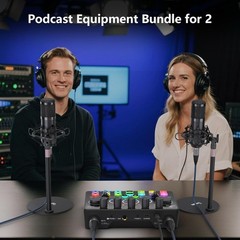 Podcast Equipment Bundle for 2, Audio Interface with 8GB Memory Card and XLR Co