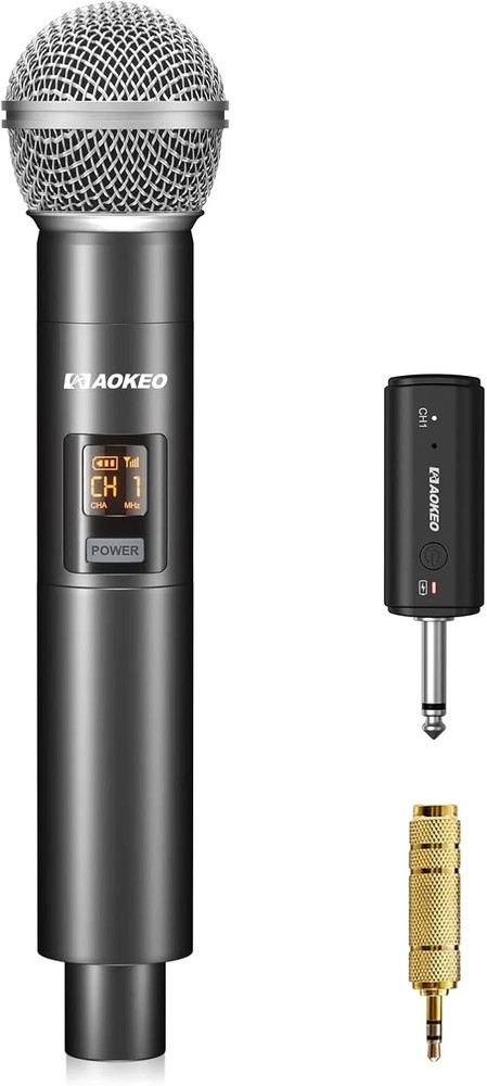 Aokeo Wireless Microphone for Mic Input, UHF Metal Dynamic Handheld Multipurpose