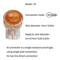 Telephone Wire Connector LUORNG 200PCS UY/K1 Waterproof Clear Button Orange