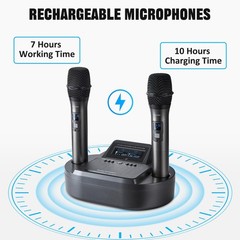 Rechargeable Handheld Wireless Microphone System, UHF Dual Professional Cordl…