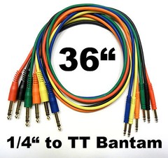 6 Pack TT Bantam to 1/4 TRS Gold Patch Cables 36″ Stereo Cords – 3 Foot Leads