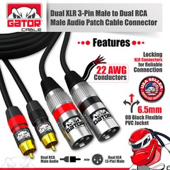 Dual 2-XLR Male to Dual 2-RCA Male Cable Patch Splitter Shielded Audio Stereo