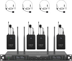 4-Channel Wireless Microphone System, UHF Auto Scan Cordless Mic Set, 4 Bodypack