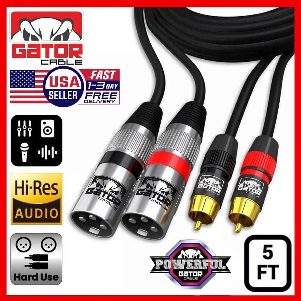 2-XLR Male to 2-RCA Male Cable Dual Patch Splitter Shielded Audio Stereo HD 5FT