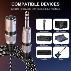 30ft XLR Male to 1/4″ TRS Cable, Nylon Braided, Pure Copper