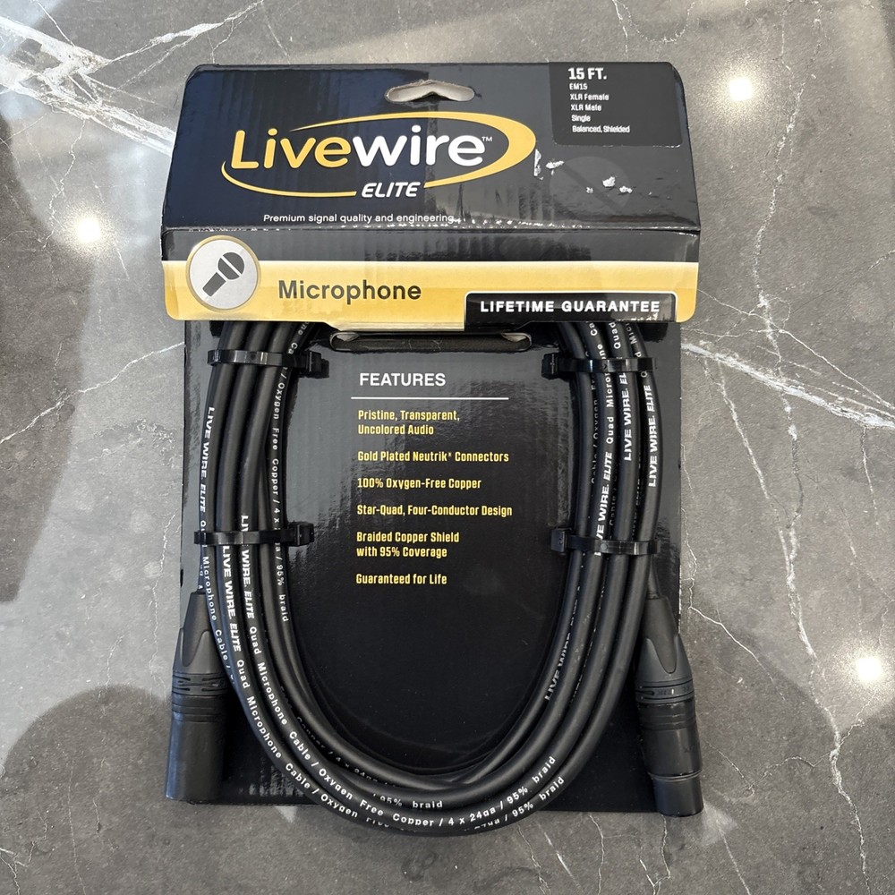 Livewire Elite Quad XLR Microphone Cable 15 ft. Black