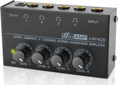 HSCLPM Headphone Amplifier, HA400 4-Channel Metal compact size, Classic Black