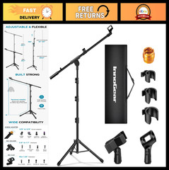 Adjustable Tripod Microphone Stand with Boom Arm, Carrying Bag & 2 Mic Clips – I