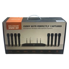 8-Channel Wireless Microphone System, UHF 500MHz Set 8 Cordless Mic I Melonare