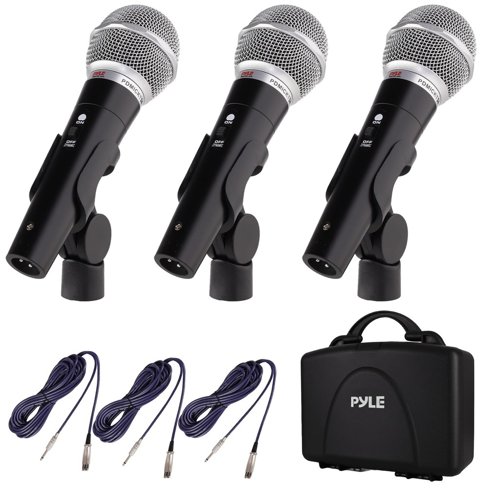 Pyle 3 Piece Professional Dynamic Microphone Kit 6.7 x 1.8 inches, Black