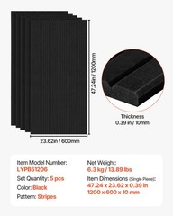 VEVOR 5 Pack Acoustic Wall Panels 47.2 x 23.6 x 0.4 inch Self-Adhesive Black