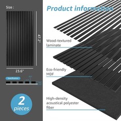2 Pack of Wood Slat Acoustic Panels for Wall and Ceiling Noise Reduction