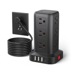 Surge Protector Power Strip 10 FT Cord, Power Strip Tower with 4 USB Ports (1…