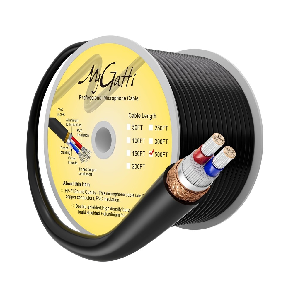 Bulk XLR Microphone Cable 500 Feet, Raw DIY Mic Spool Wire, 21 Gauge Audio Ca…