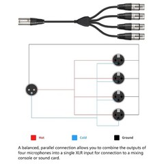 Studio XLR Y Cable 3Pin Metal Connectors 4 Female Port Signal Transmission