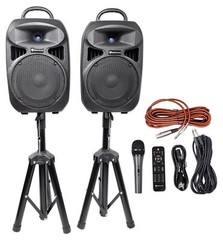 Rockville RPG082K Dual 8″ Powered PA System Speakers/Bluetooth+Mic+Stands+Cables