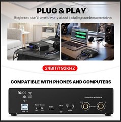 EBXYA 2×2 Audio Interface for Recording Music, 24-bit/192kHz Plug and Play USB I