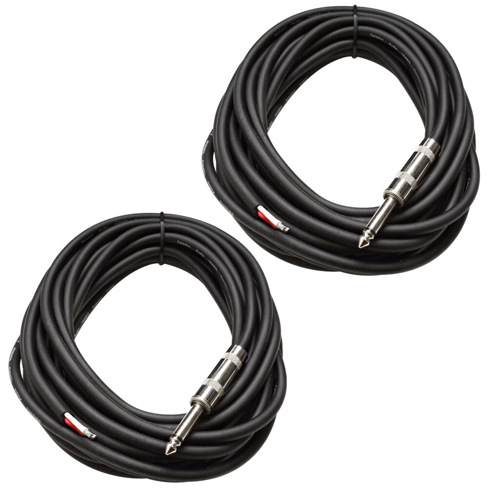 2 SEISMIC AUDIO 25′ Raw Wire-1/4″ PA/DJ SPEAKER CABLES