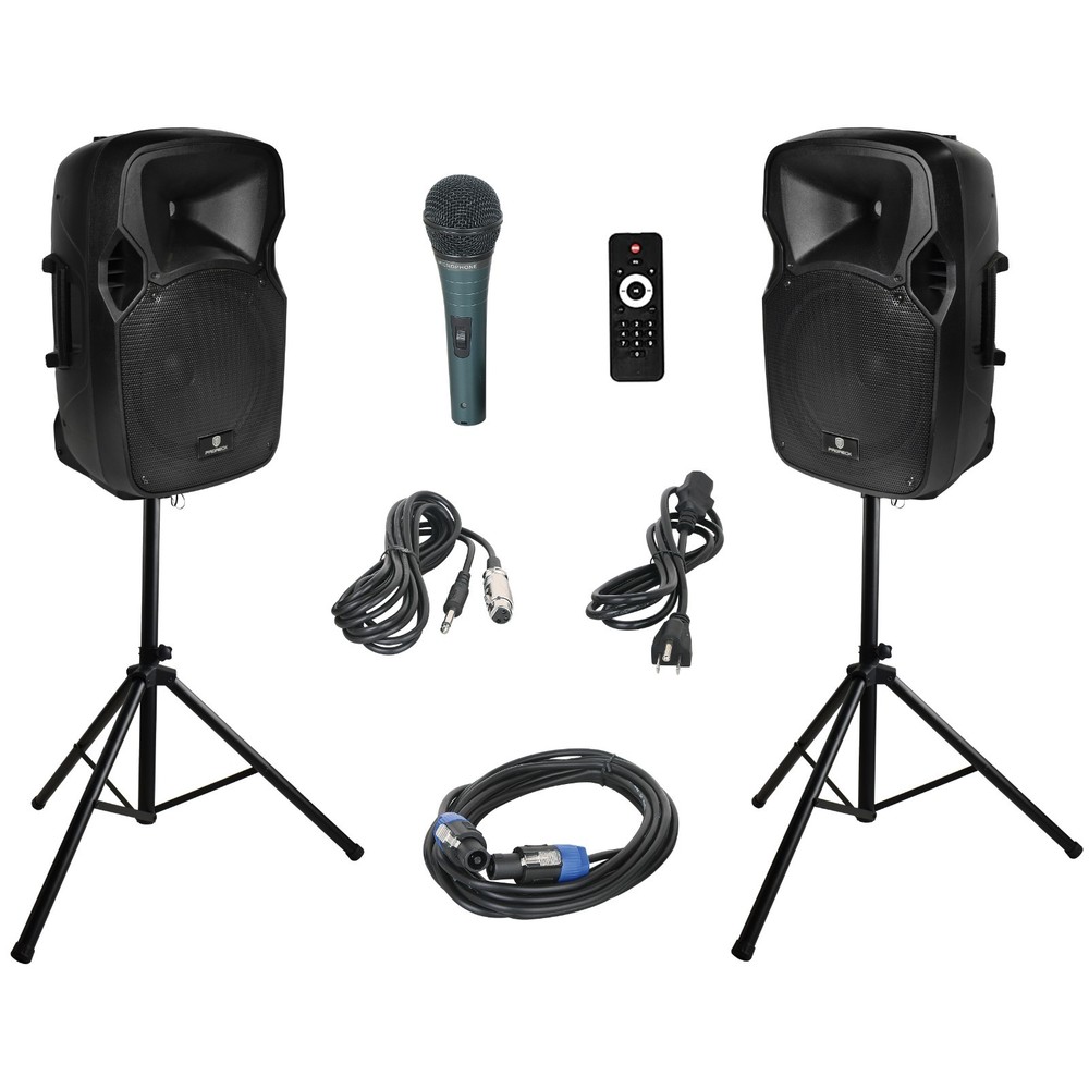 PRORECK 1000W 12″ PA System Kids Party Bluetooth DJ Speakers w/ Stand Mic