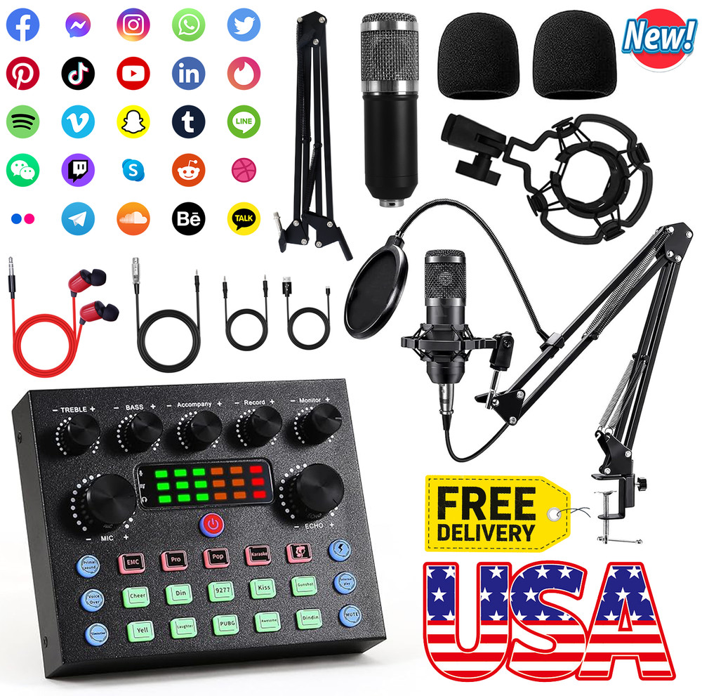 Complete Home 2*Studio Recording Kit Mixer Condenser Microphone Music Podcast US
