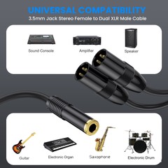 6.35mm TRS Female To XLR 3P Male Dual Channel Splitter Stereo Audio Cable PC AMP