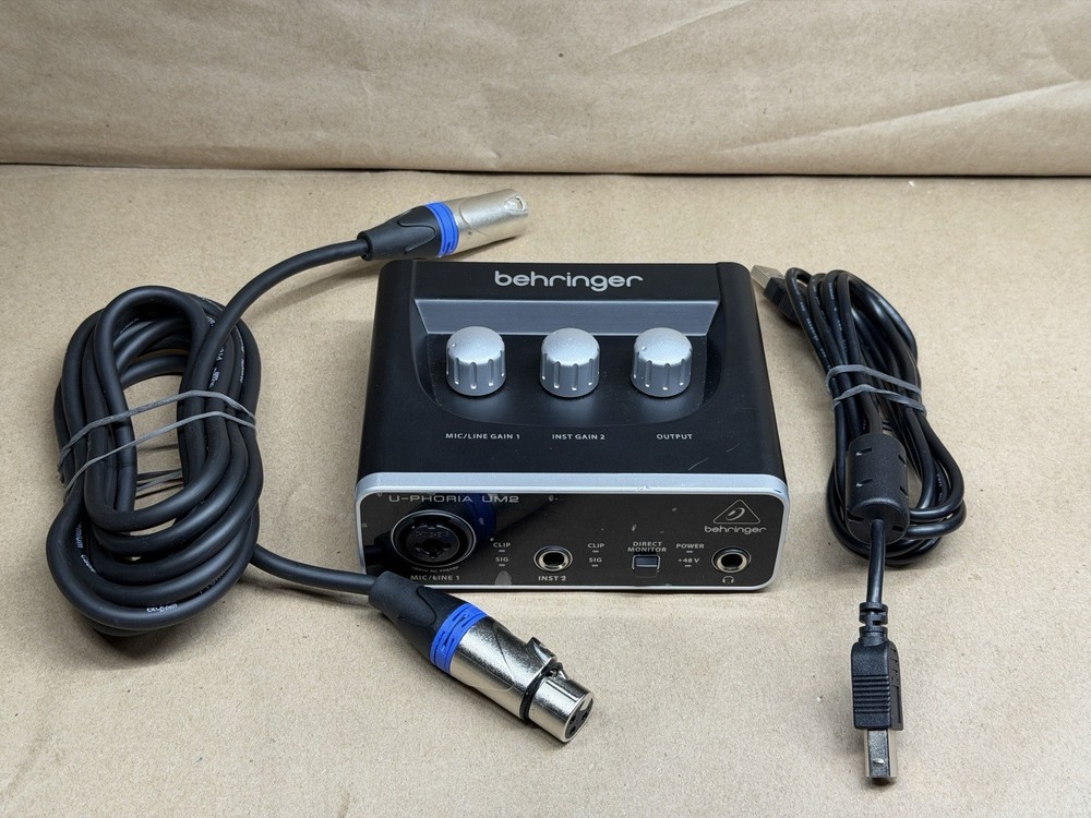Behringer U-Phoria UM2 Audio Interface Black USB 2×2 Studio Recording w/ Cables