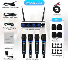 4 Channel Rechargeable Wireless Microphone System, Pro UHF Metal Handheld Wirele