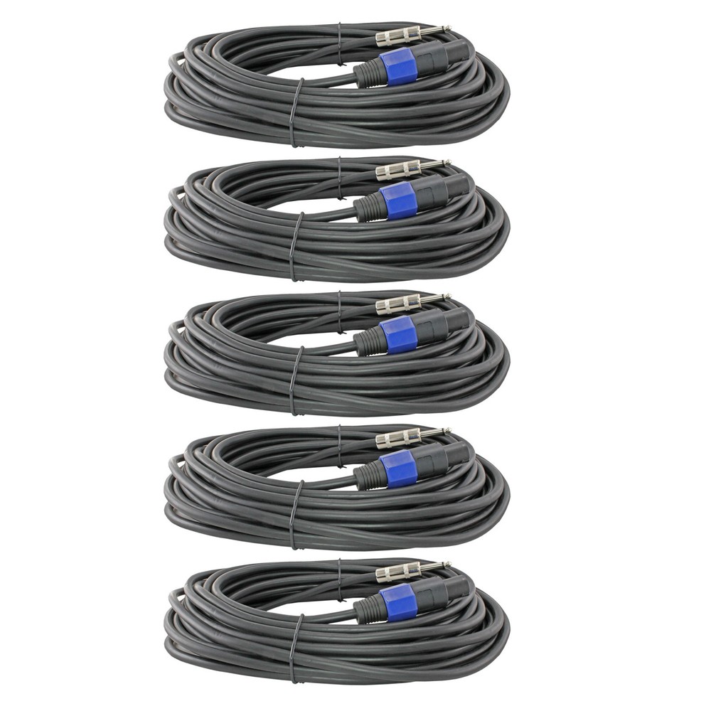 5PACK 1/4 to speakon compatible PRO AUDIO PA 50 ft foot feet SPEAKER CABLE CORDS