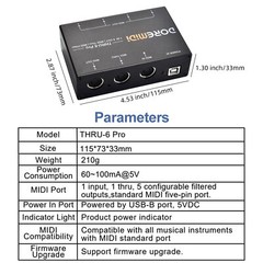 MIDI THRU-6 Pro Box USB MIDI Interface 1-In 6-Out 6 Channels MIDI Spliter