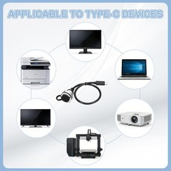 Round USB C 2.0 Panel Mount Extension Cable, Type-C Male to C Female, 1ft