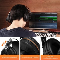 JOYO Studio Monitor Headphones, 50mm Drivers Over-Ear with Passive Noise Gray