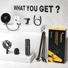 High Sensitivity Cardioid Microphone with Adjustable Boom Arm for Studios