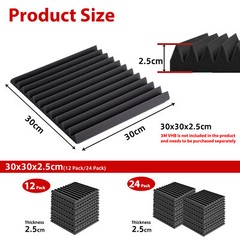 12~96Pcs Acoustic Wall Panels Studio Sound Noise Proofing Insulation Foam Black