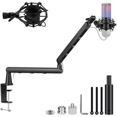 Mic Stand Boom Arm – Low Profile Adjustable Microphone Arm Stand with 3.5″ Ex…