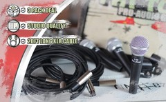 Dynamic Vocal Microphones with XLR Mic Cables & Clips (3 Pack) by FAT TOAD